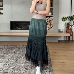 Vintage 100% cotton Ombre Dark Green Maxi Skirt L